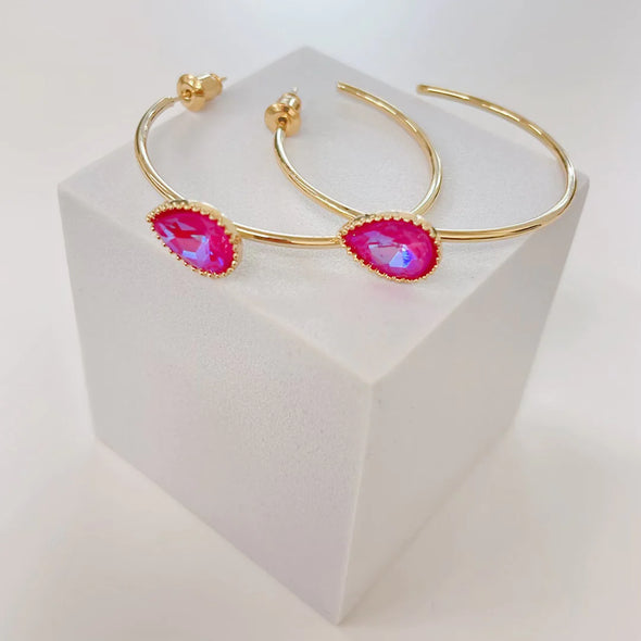 gold hoop with pink stone 