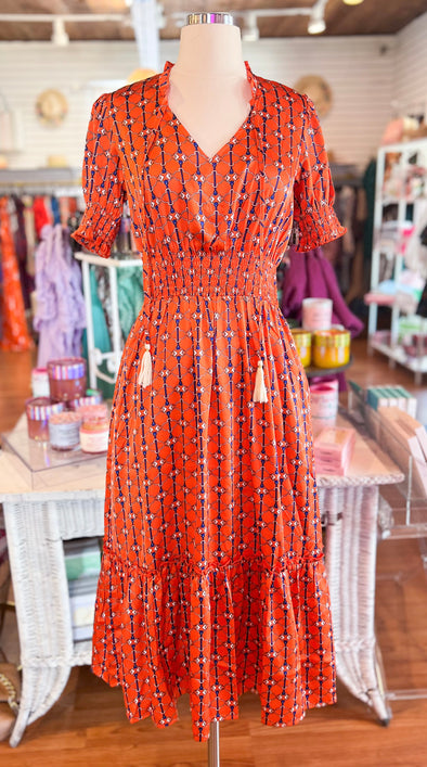 orange maxi with chain pattern by THML 