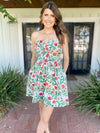 Green floral strapless dress with pockets