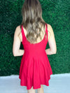 scoop back short red dress