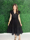 Black tiered midi dress