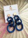 Navy Beaded Hoop Earrings 