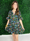 short hunter green floral dress