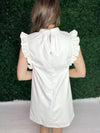 back of white faux leather dress