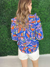back of royal blue 3/4 length sleeve top 