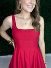 short red dress with square neckline 