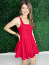 red sleeveless short dress