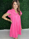 pink suede dress with ruffles