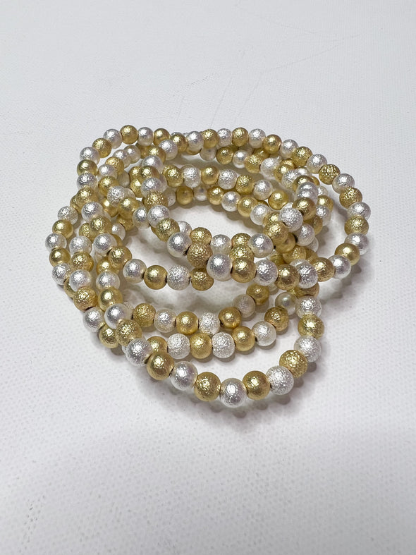 Gold and silver mixed elastic stackable ball bracelet 
