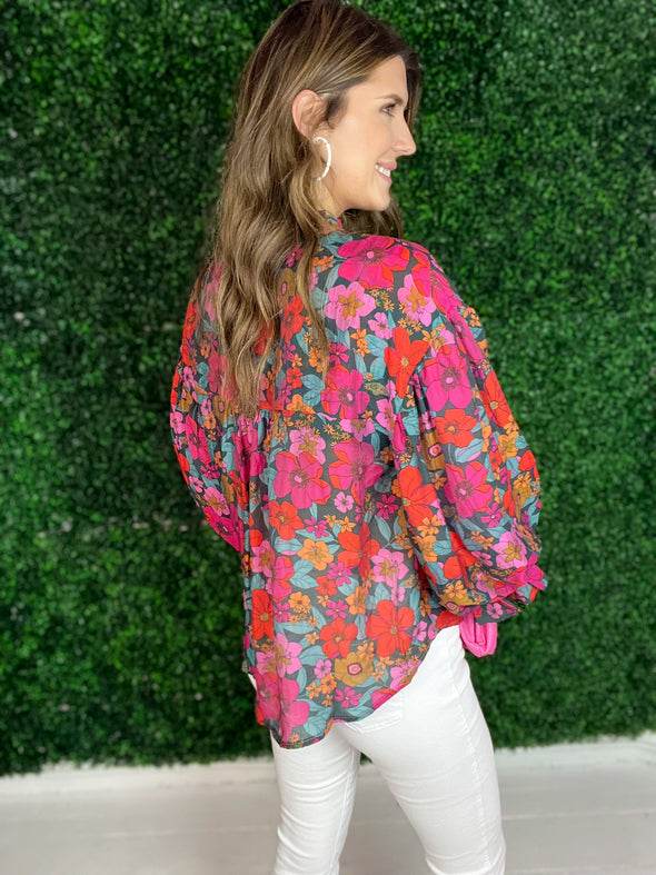 pink floral blouse