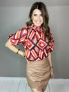 maroon and mauve pattern THML top 