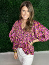 Plum floral top with balloon sleeves
