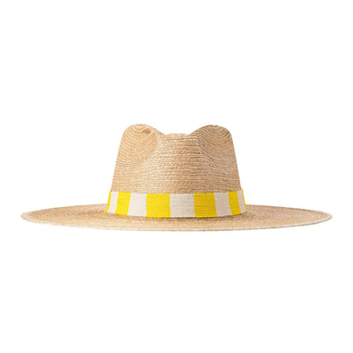 Yellow and white striped sunshine tienda hat