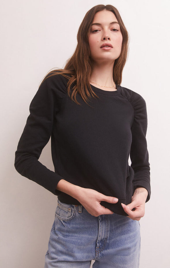 black long sleeve shirt with puff shoulders