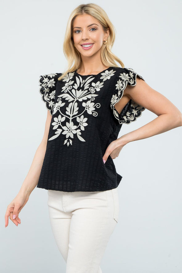 Black embroidered THML Top 
