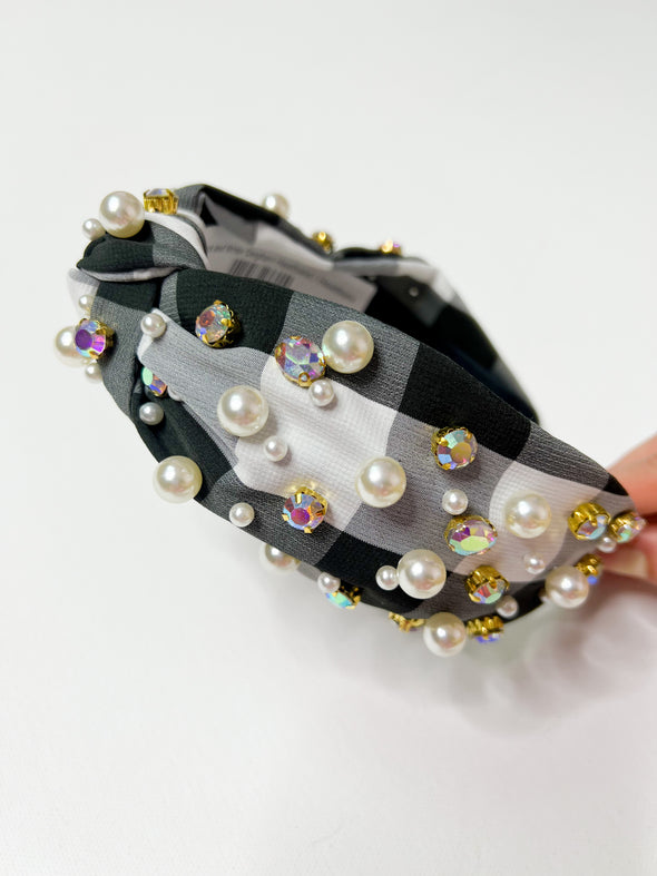 Black and White Gingham Headband